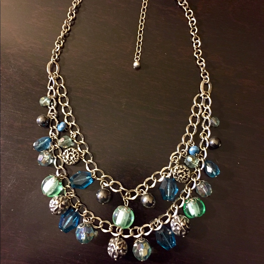 Blue-Green Chunky Beaded Necklace